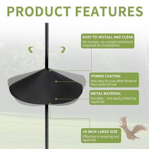 BULFULL squirrel baffle matte black finish, blends with outdoors and cleans easily