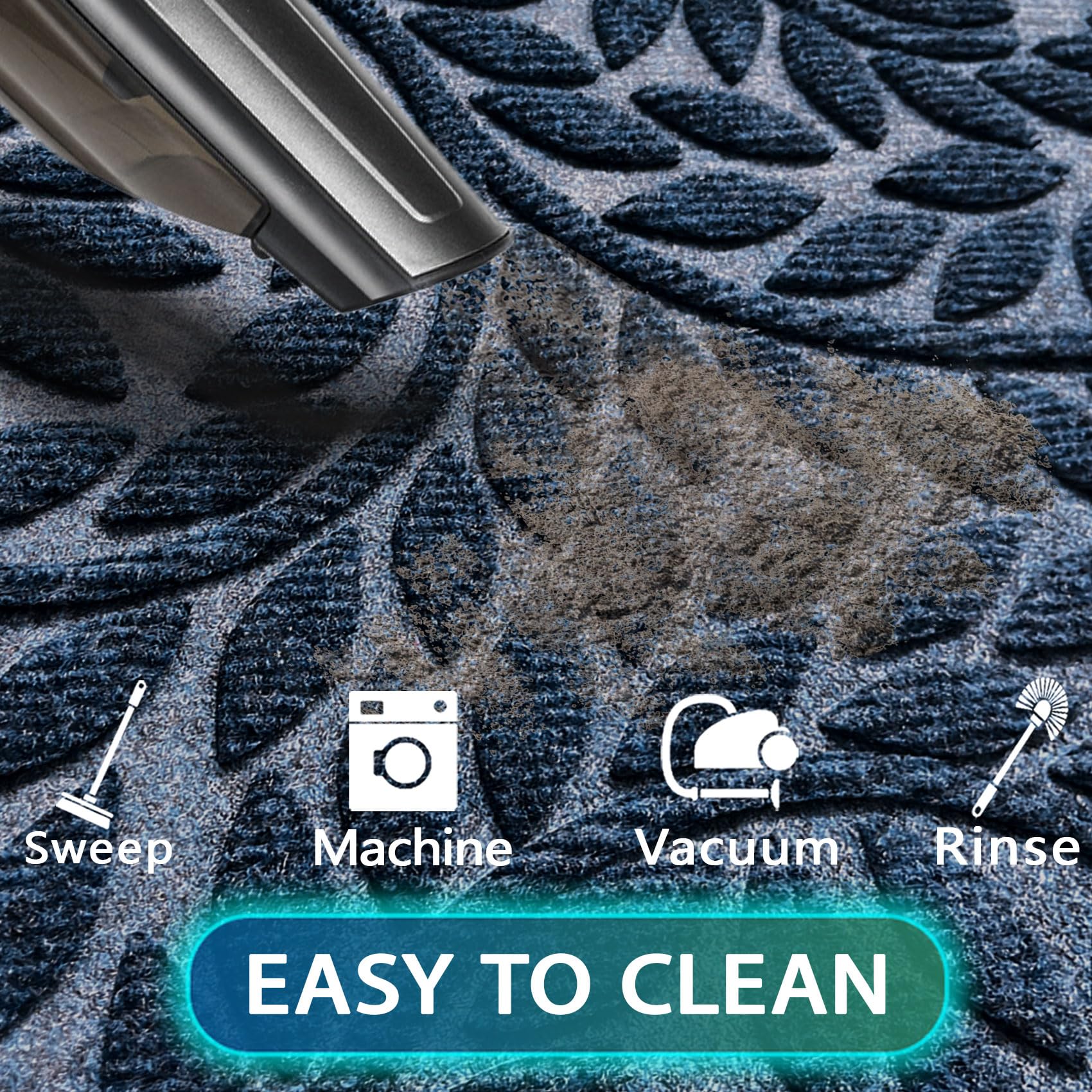 Bulijojo front door mat is easy to clean with vacuum, sweep, or rinse.