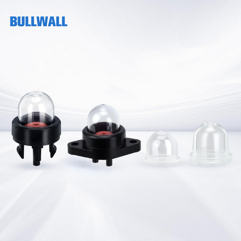 Bullwall primer bulb shown in a lawn tool fuel system setup.