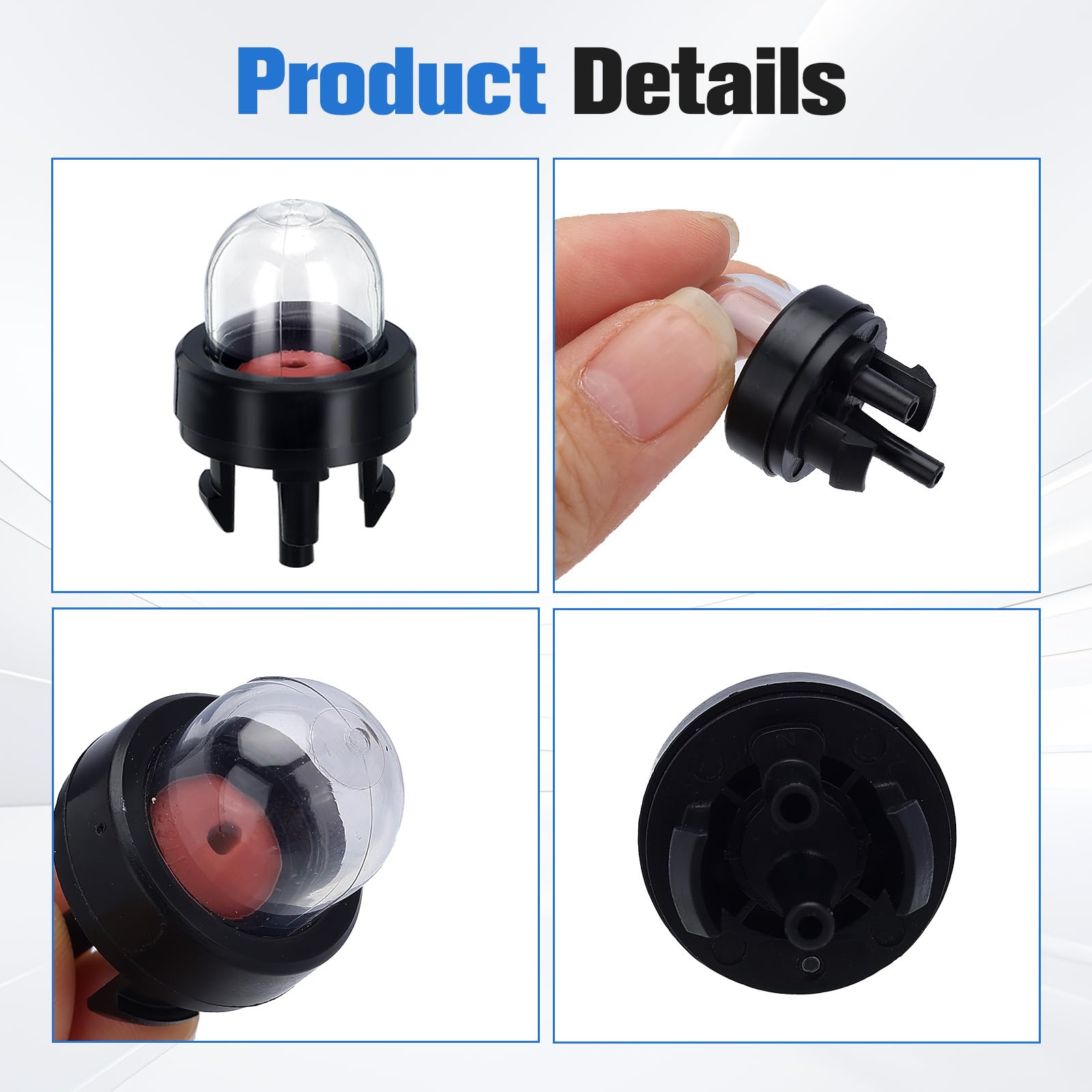 Bullwall primer bulbs installed with snap-in fit on compatible small engines.
