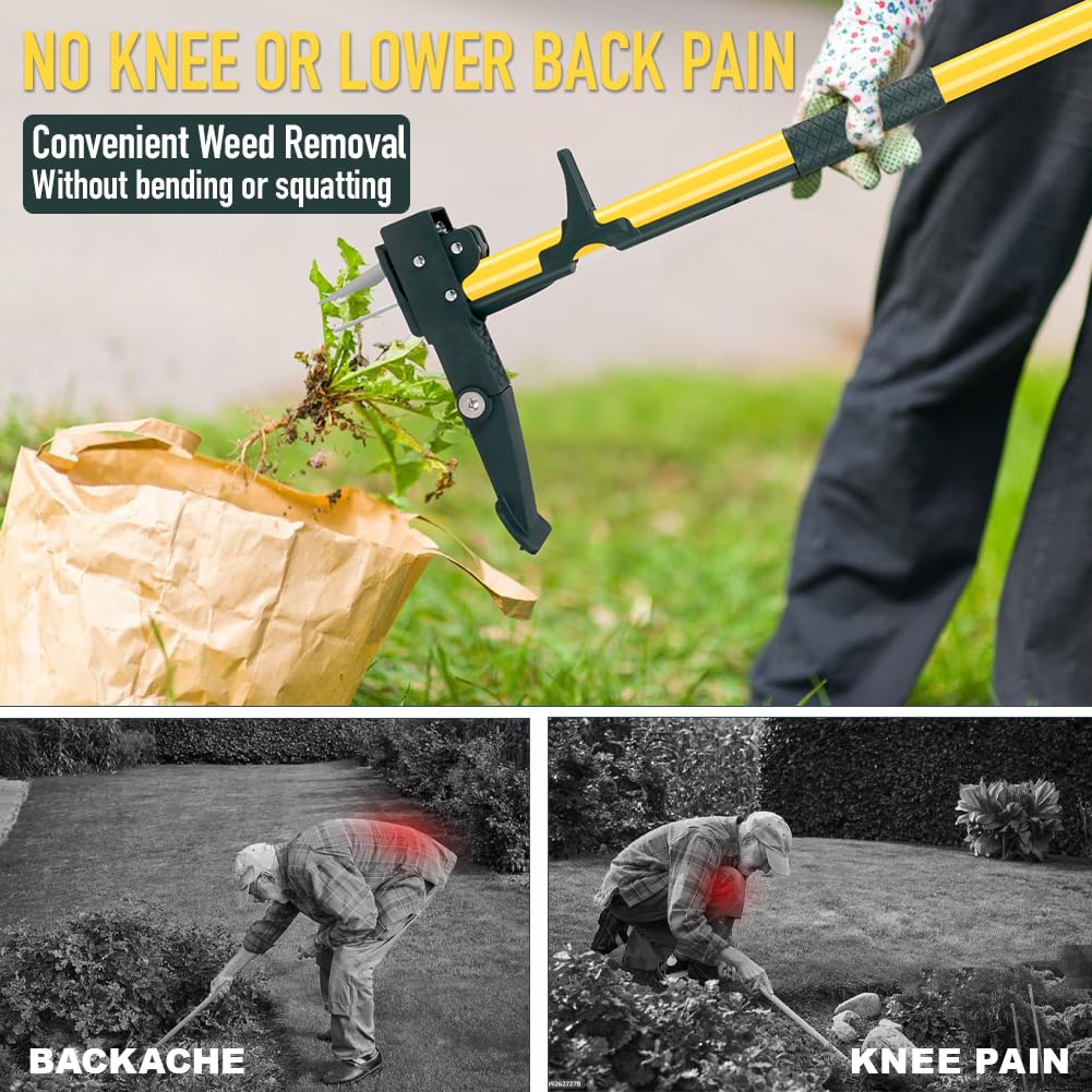 BULUNOW weed-pulling action demonstrates efficient root extraction in beds.