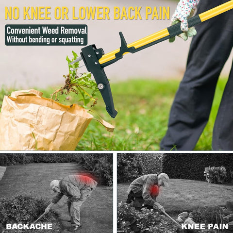 BULUNOW weed-pulling action demonstrates efficient root extraction in beds.