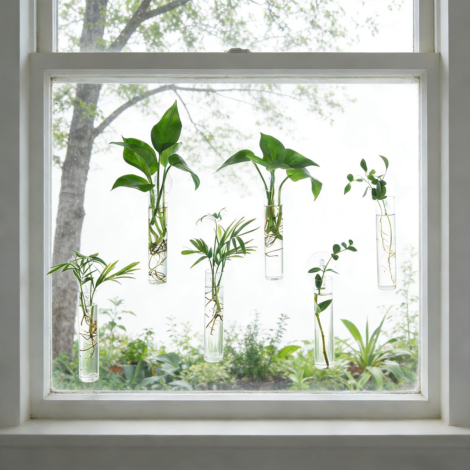 Bunmery propagation tubes with suction cups ready for hanging