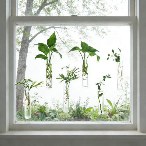 Bunmery propagation tubes with suction cups ready for hanging