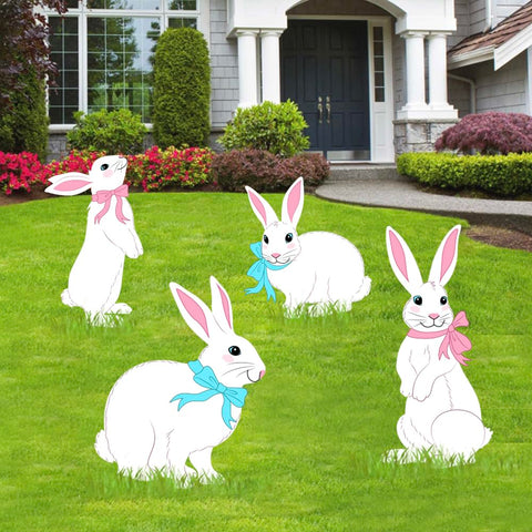Bunny Chorus Easter bunny yard sign with stakes for outdoor display