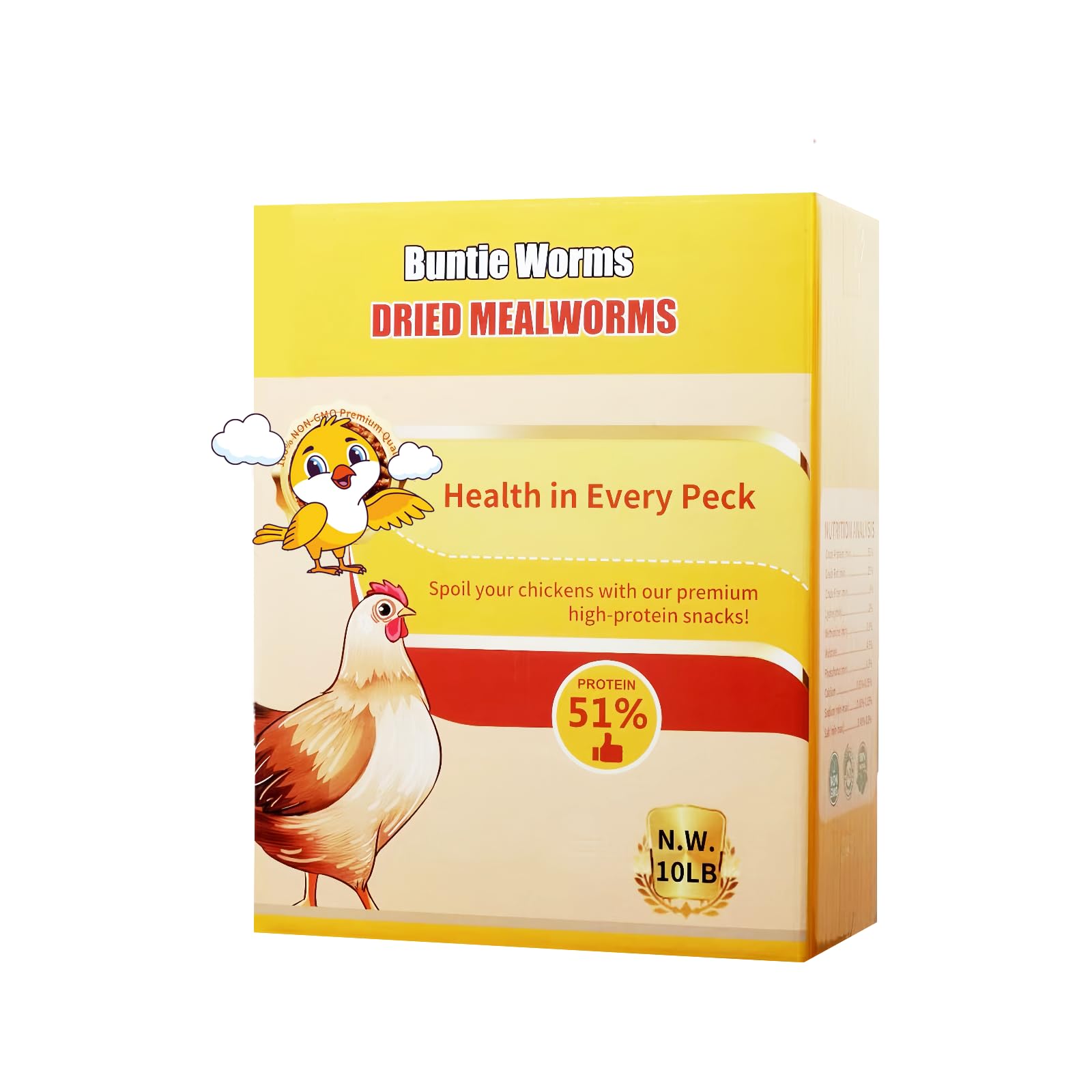 BUNTIE WORMS 10lb dried mealworms pack with resealable closure for easy storage.