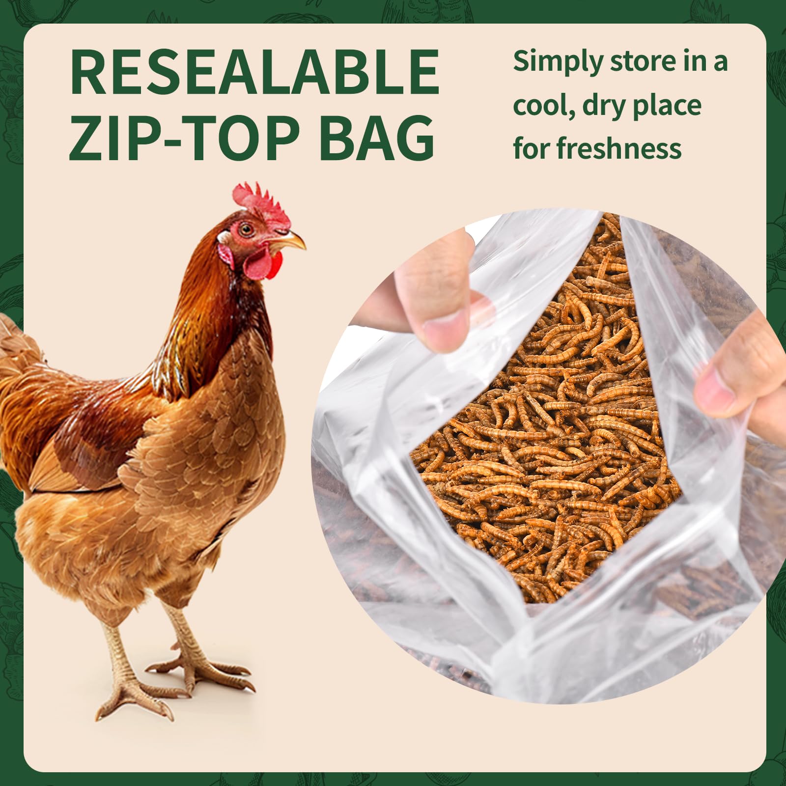 BUNTIE WORMS shelf-ready packaging keeps mealworms fresh for regular poultry meals.