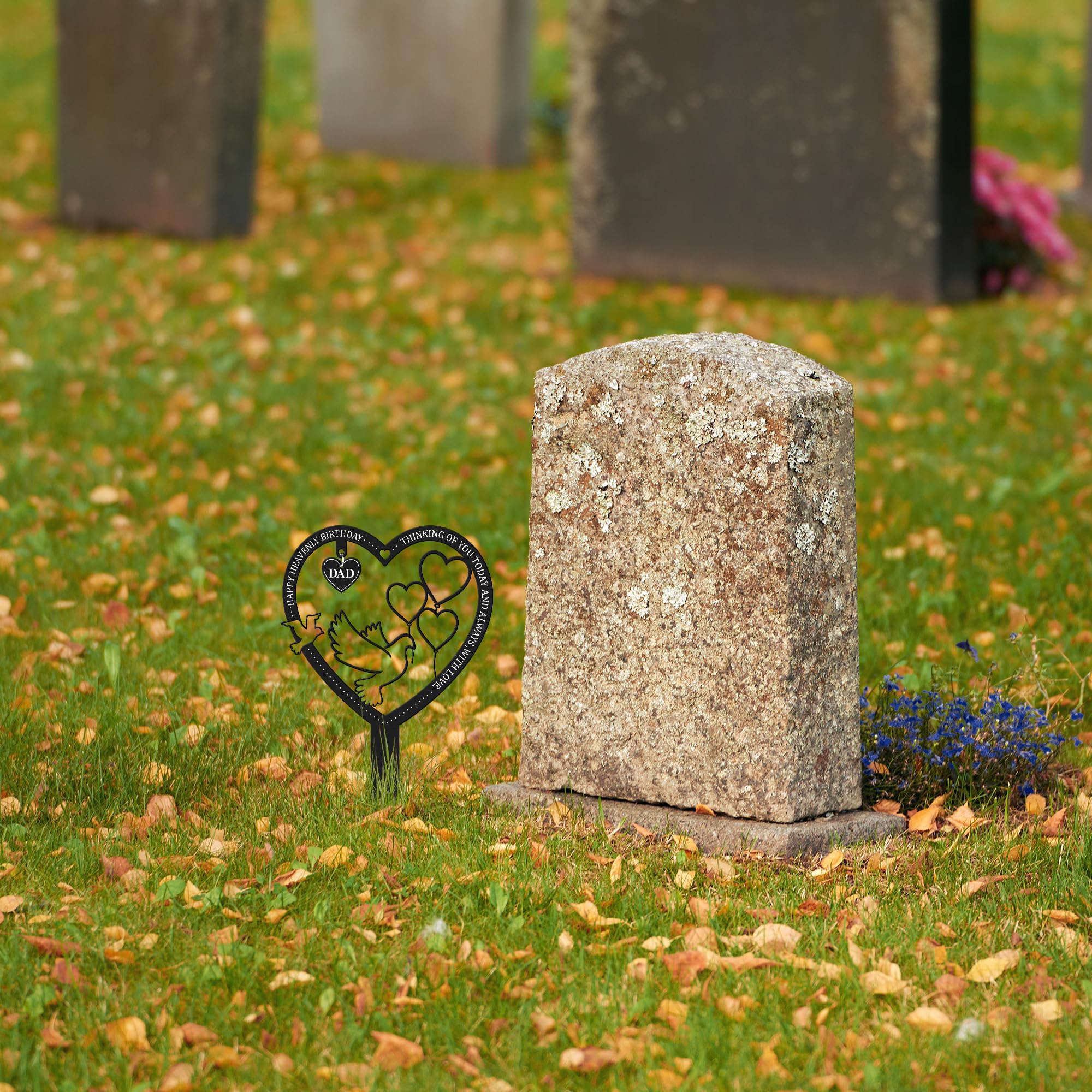 BUoonyer easy-install long-tine stake keeps the memorial secure outdoors.