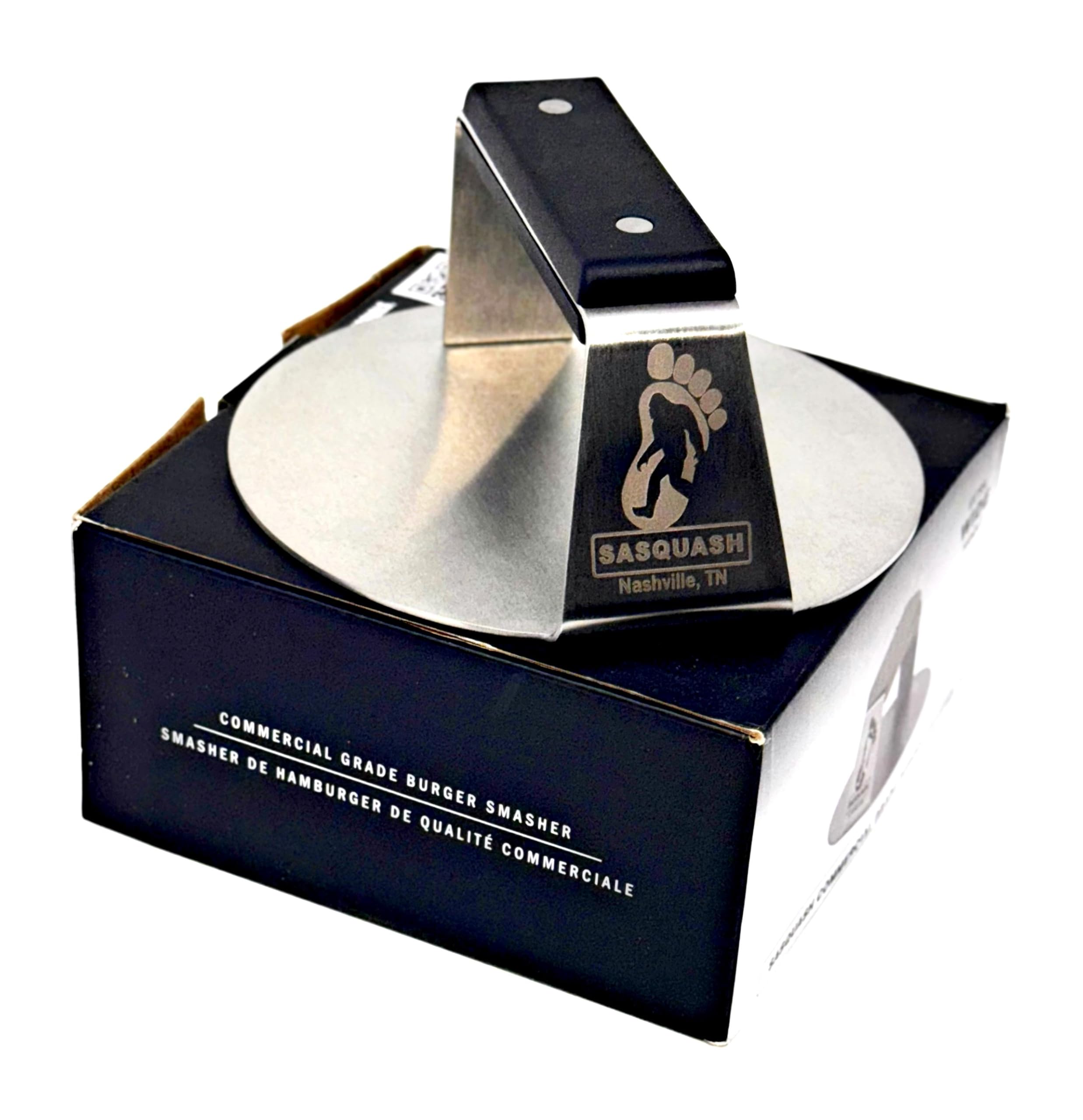 Burger Iron Sasquash flat-handle provides comfortable control and easy cleaning.