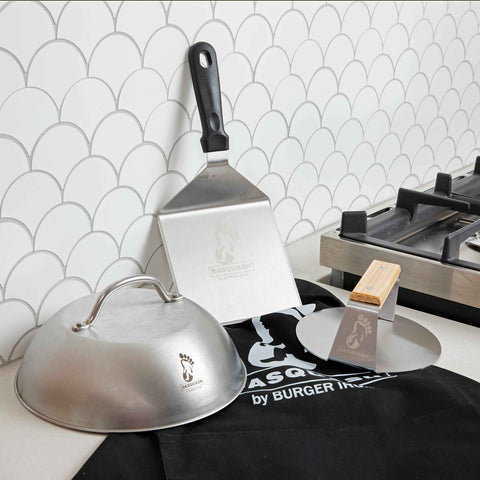 Burger Iron Sasquash cheese melting dome concentrates heat for quicker melts.
