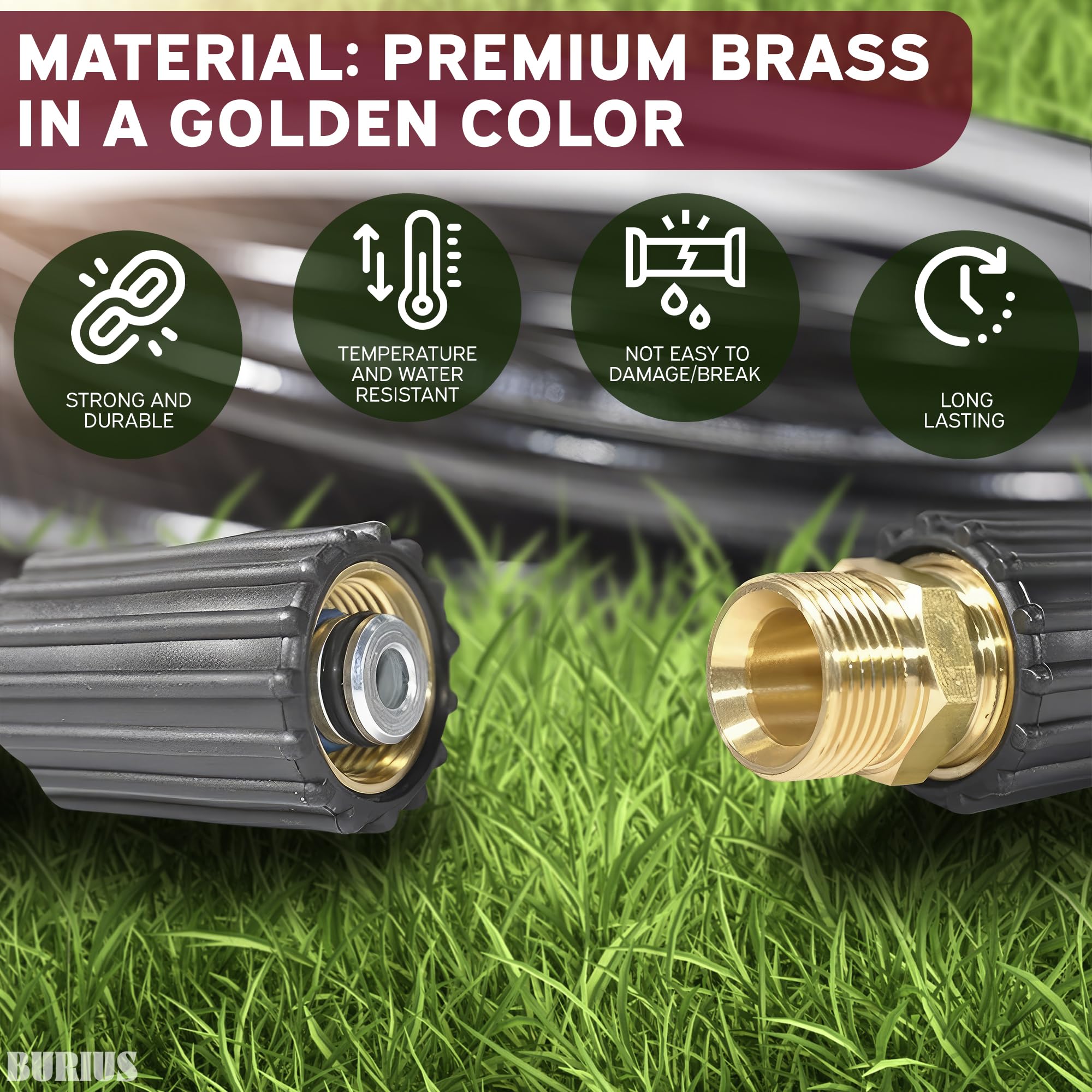 BURIUS M22-14mm adapter image highlights leak-free performance under 4500 PSI.