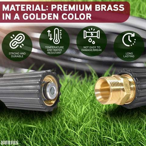 BURIUS M22-14mm adapter image highlights leak-free performance under 4500 PSI.