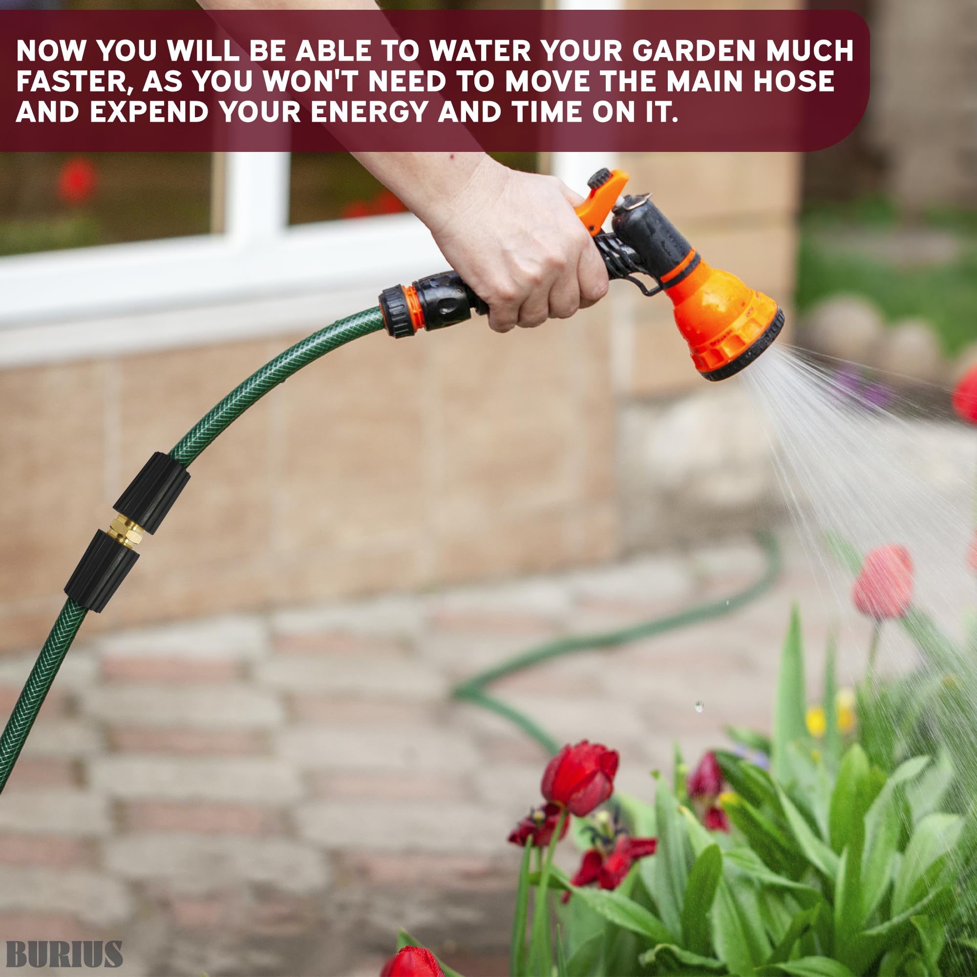 BURIUS universal-fit adapter enables secure compatibility across brands for versatile outdoor cleaning.