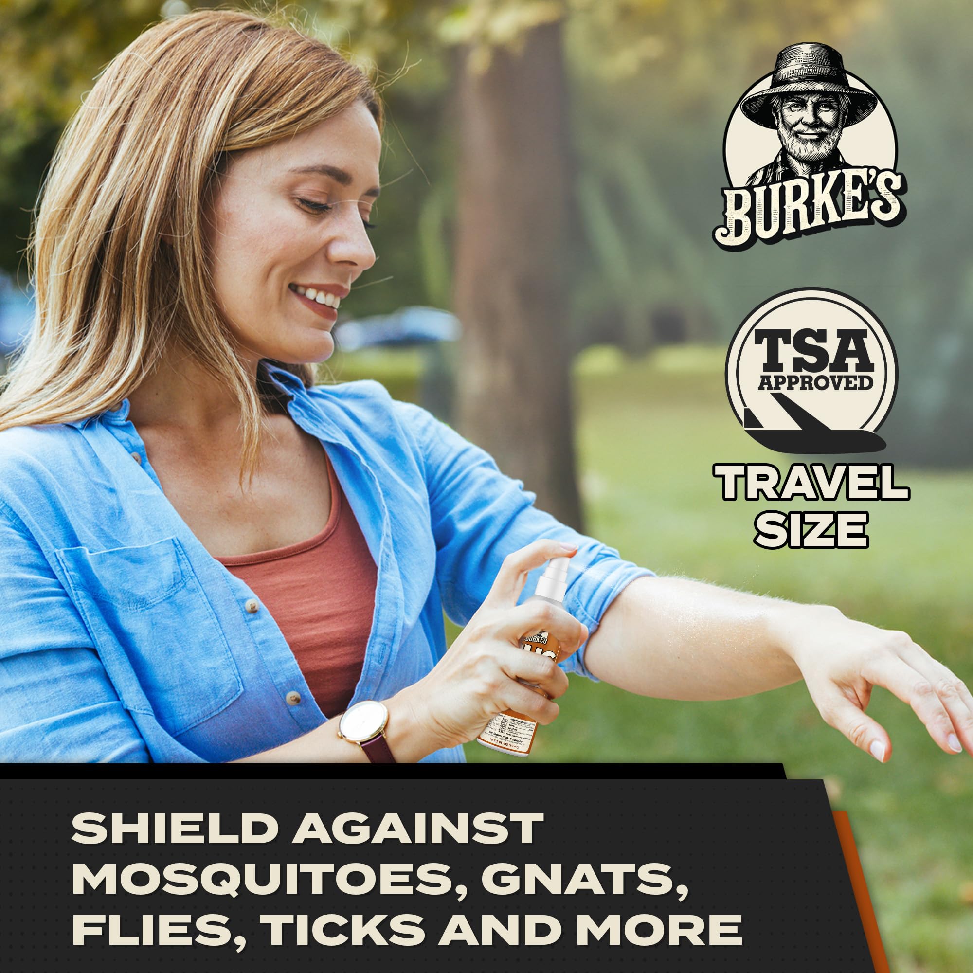 Burke’s Bug Repellent Spray ingredients highlight natural essential oils for scent-based protection.