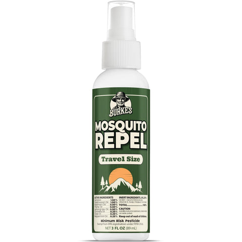 Burke's Natural Mosquito Repellent bottle for outdoor protection without harsh chemicals.