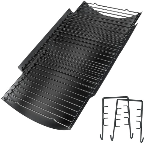 Burly Grill adjustable ash pan shown extending from 23 to 34 inches for flexible fits.