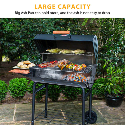 Burly Grill 27 by 13 1/4 inches ash pan dimensions.