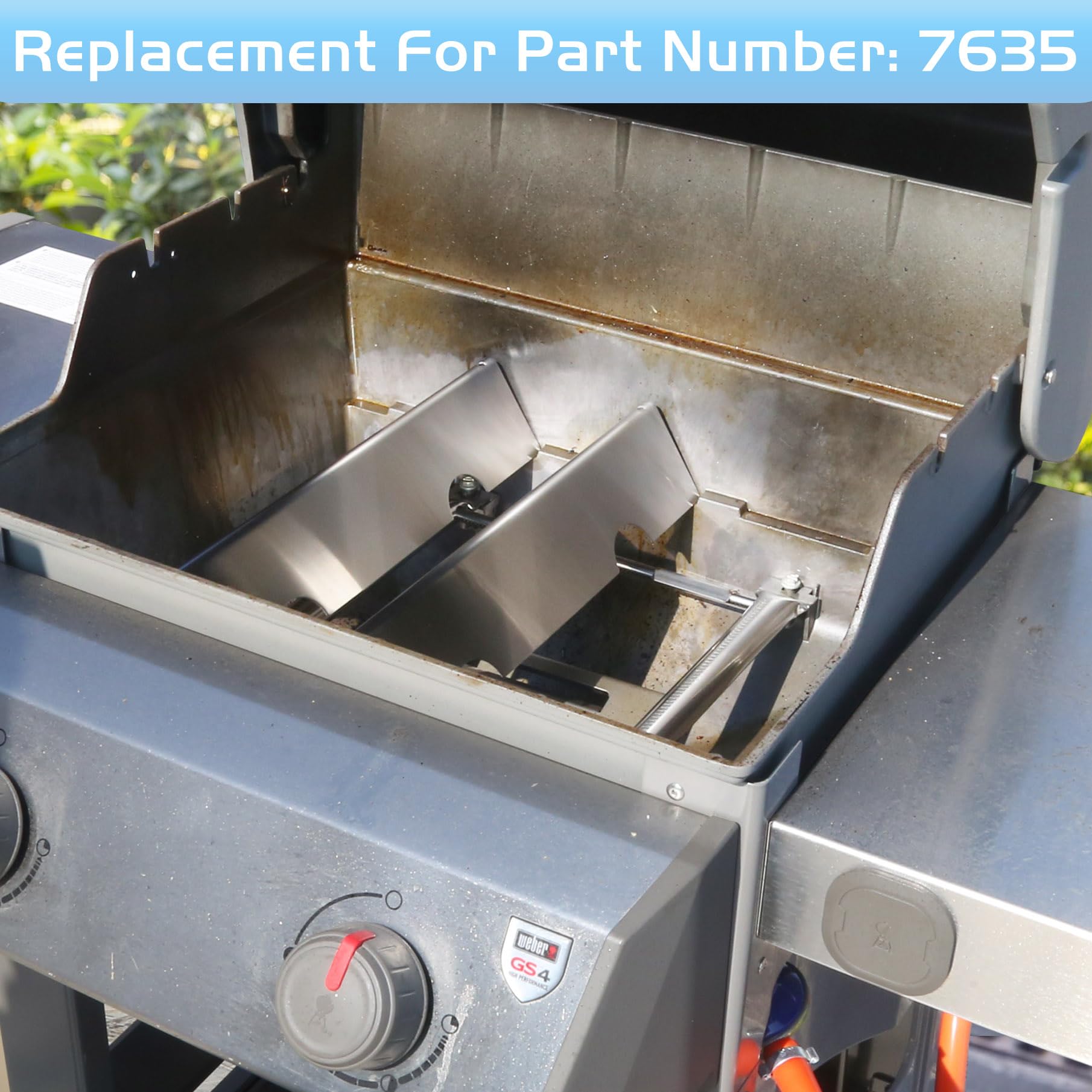 Burly Grill Weber Spirit setup illustration highlights replacement parts.