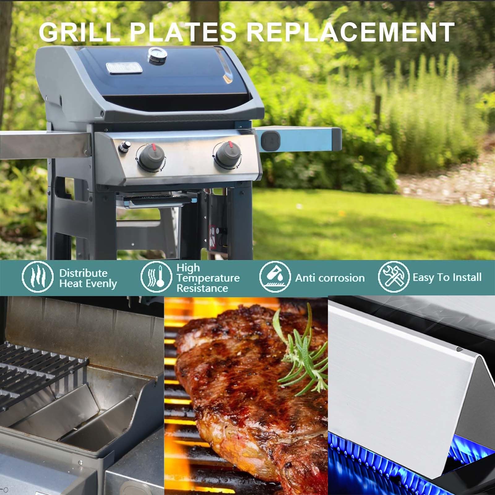 Burly Grill flavor bars stainless steel for Weber Spirit, longer-lasting durability and easy cleaning