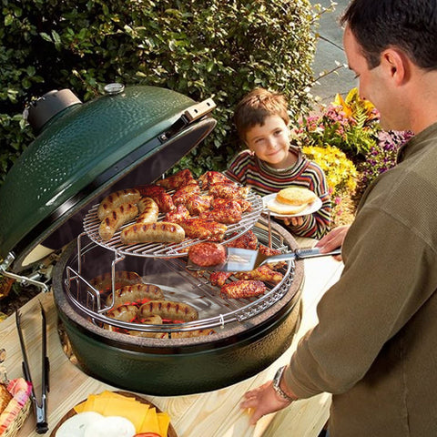 Burly Grill sliding top rack for convenient access during cooking