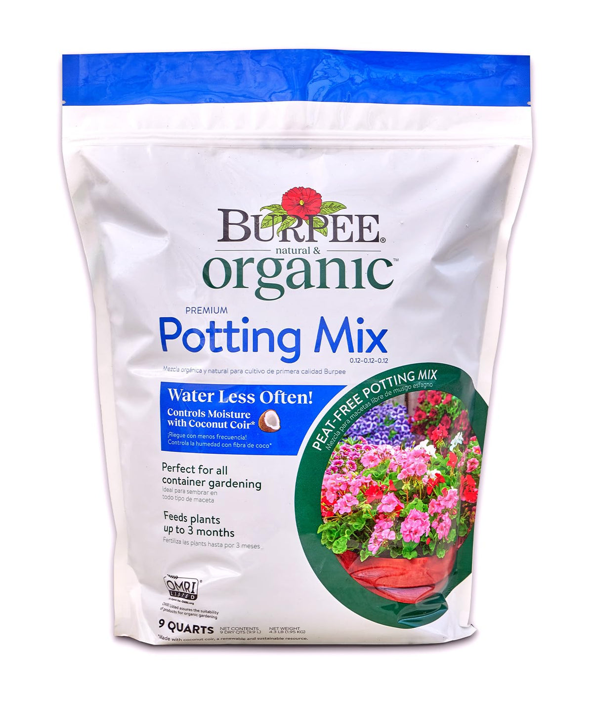 Burpee 9 Quarts Organic Potting Mix close-up showing rich soil texture for seedling growth