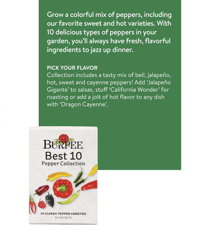 Burpee Best Collection bell pepper seeds for sweet peppers and roasting.