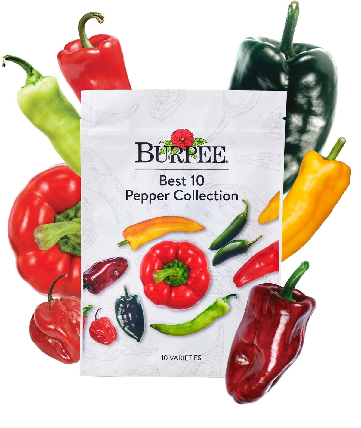 Burpee Best Collection pepper seeds 10-pack for a diverse home garden harvest.