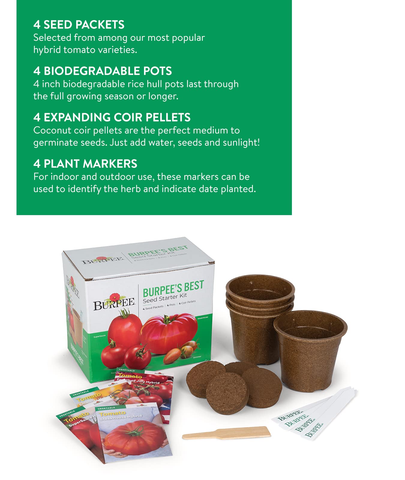 Burpee Best Starter Kit SteakHouse seed packets for robust beefsteak tomatoes, great for burgers.