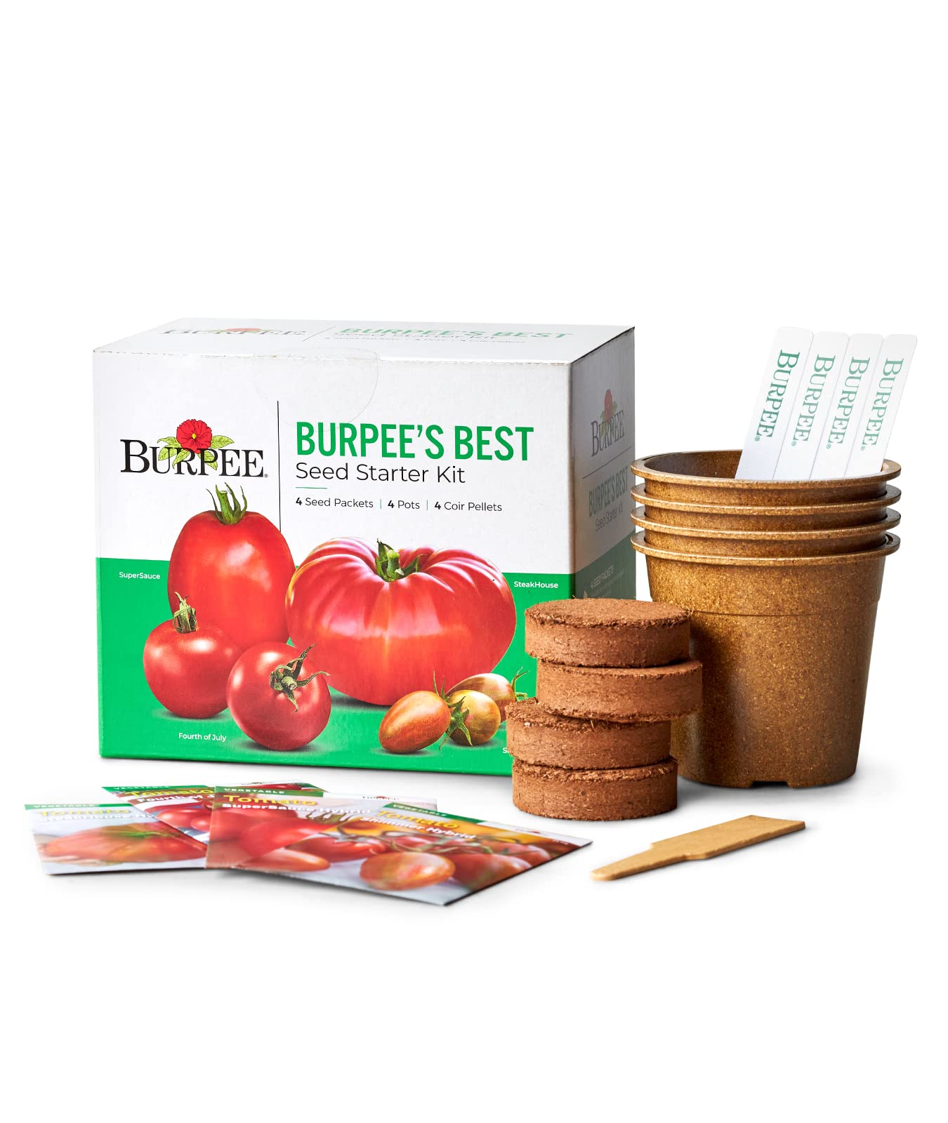 Burpee Best Starter Kit SuperSauce seed packets for indoor germination and starter plants.