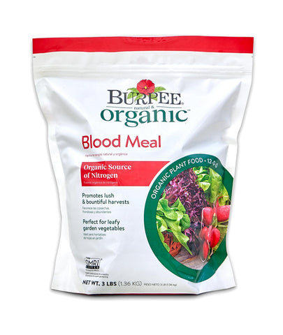 Burpee Blood Meal 3 lb pack; nitrogen boost for vegetables.