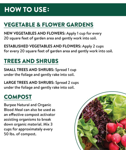 Leaves and vegetables thrive with Burpee Blood Meal for leafy greens.