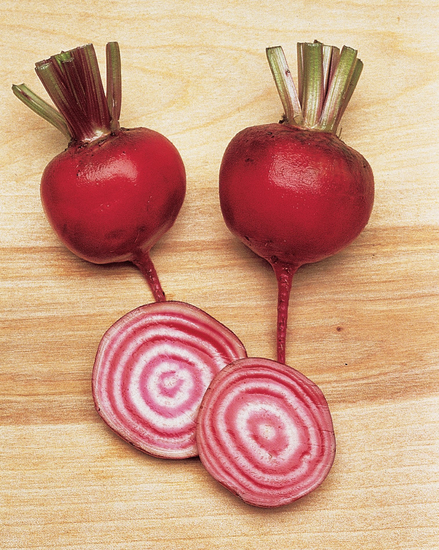 Burpee Chioggia beet bullseye roots show vivid rings for vibrant salads.