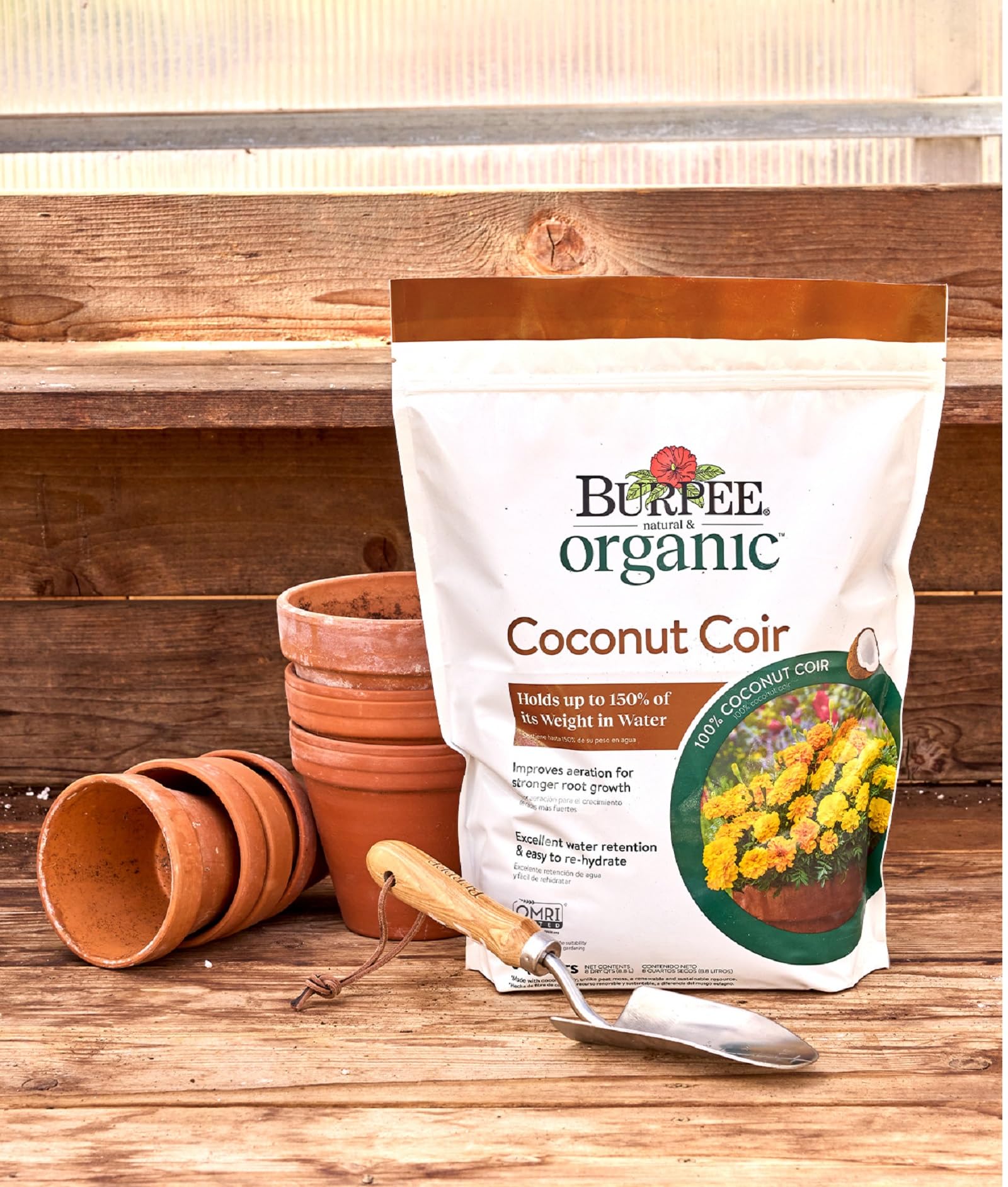 Burpee coconut coir demonstrates strong water-holding capacity for consistent moisture.