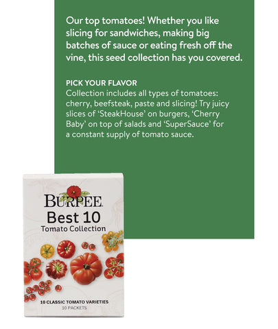 Burpee Non-GMO seed packets promote reliable germination for home gardens.