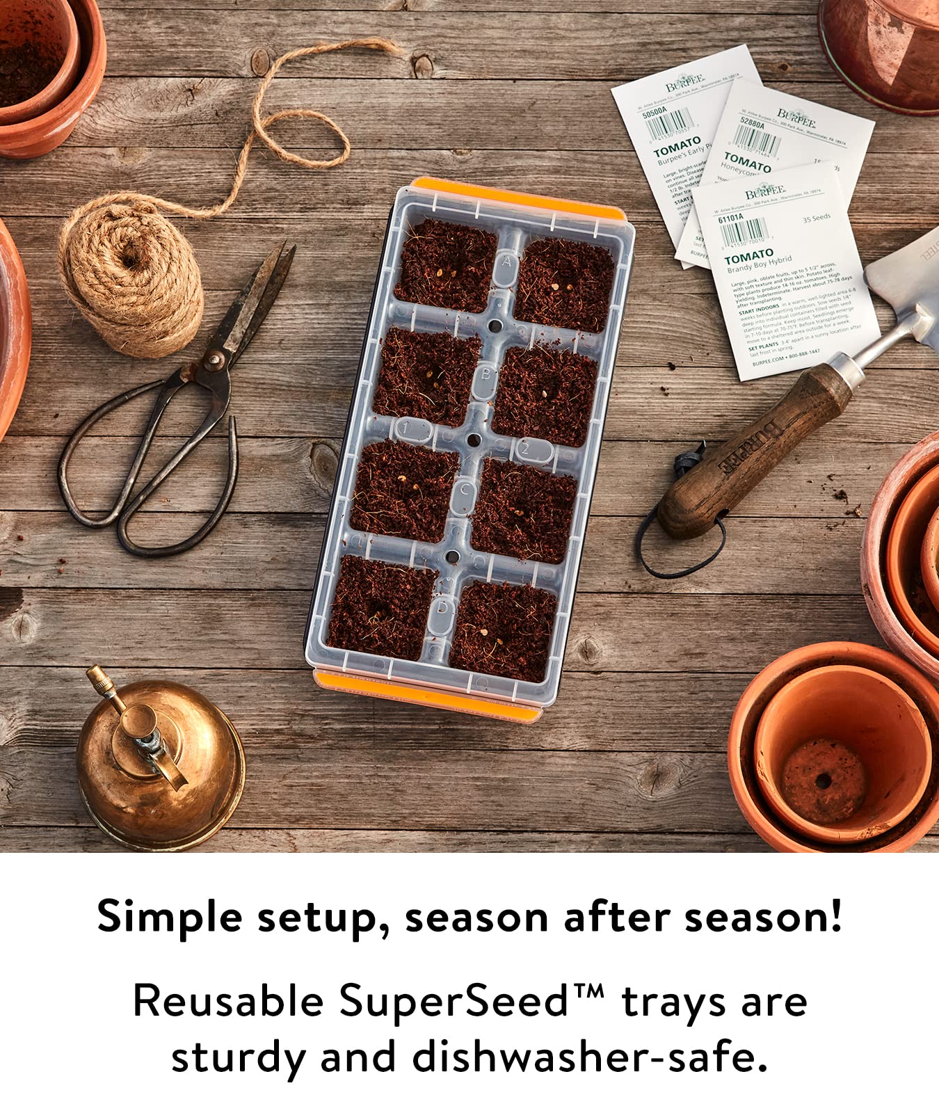 Deep watering channels in Burpee SuperSeed tray prevent spills