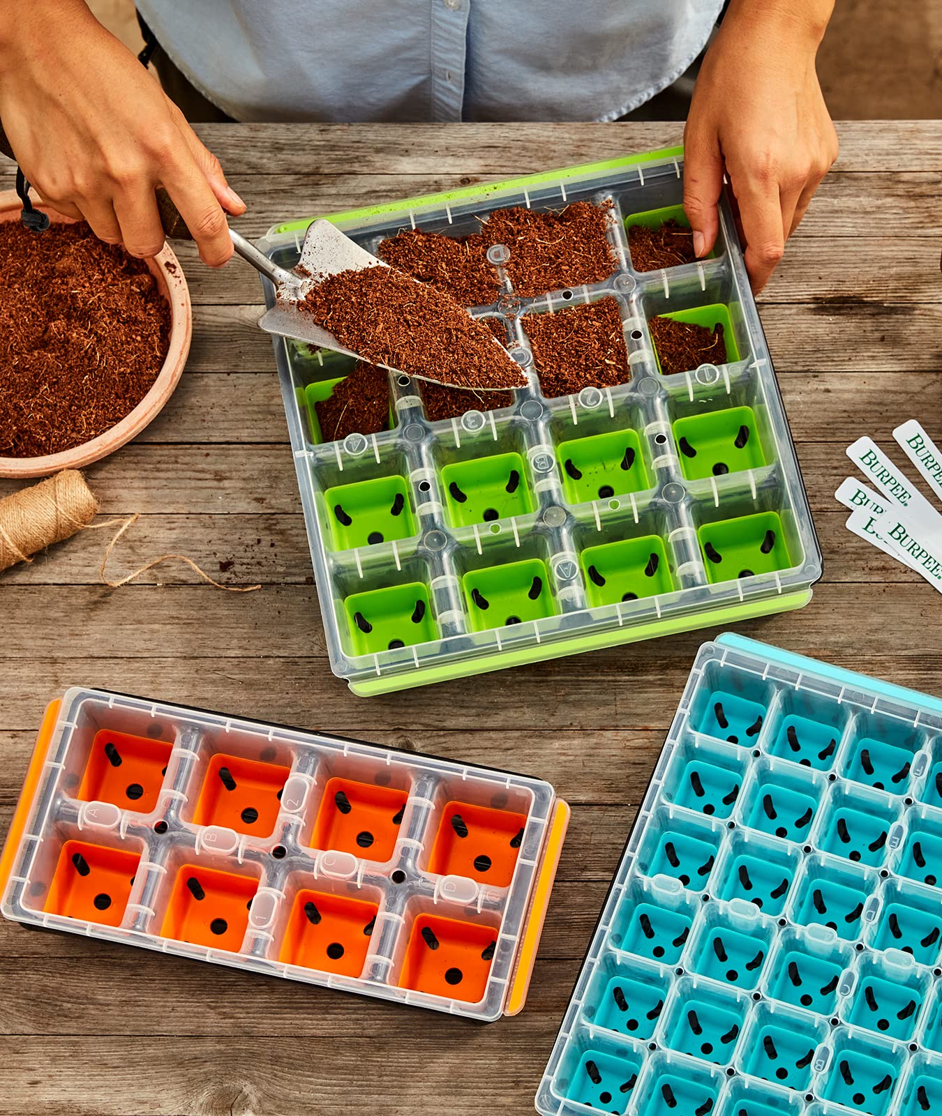 Plant-o-Gram labeling on Burpee SuperSeed tray aids seedling ID