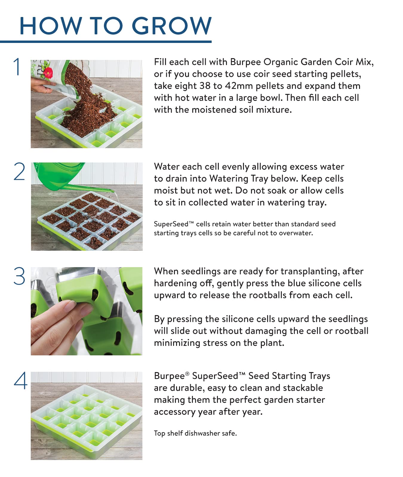 Soft pop-out cells of Burpee SuperSeed for gentle transplanting