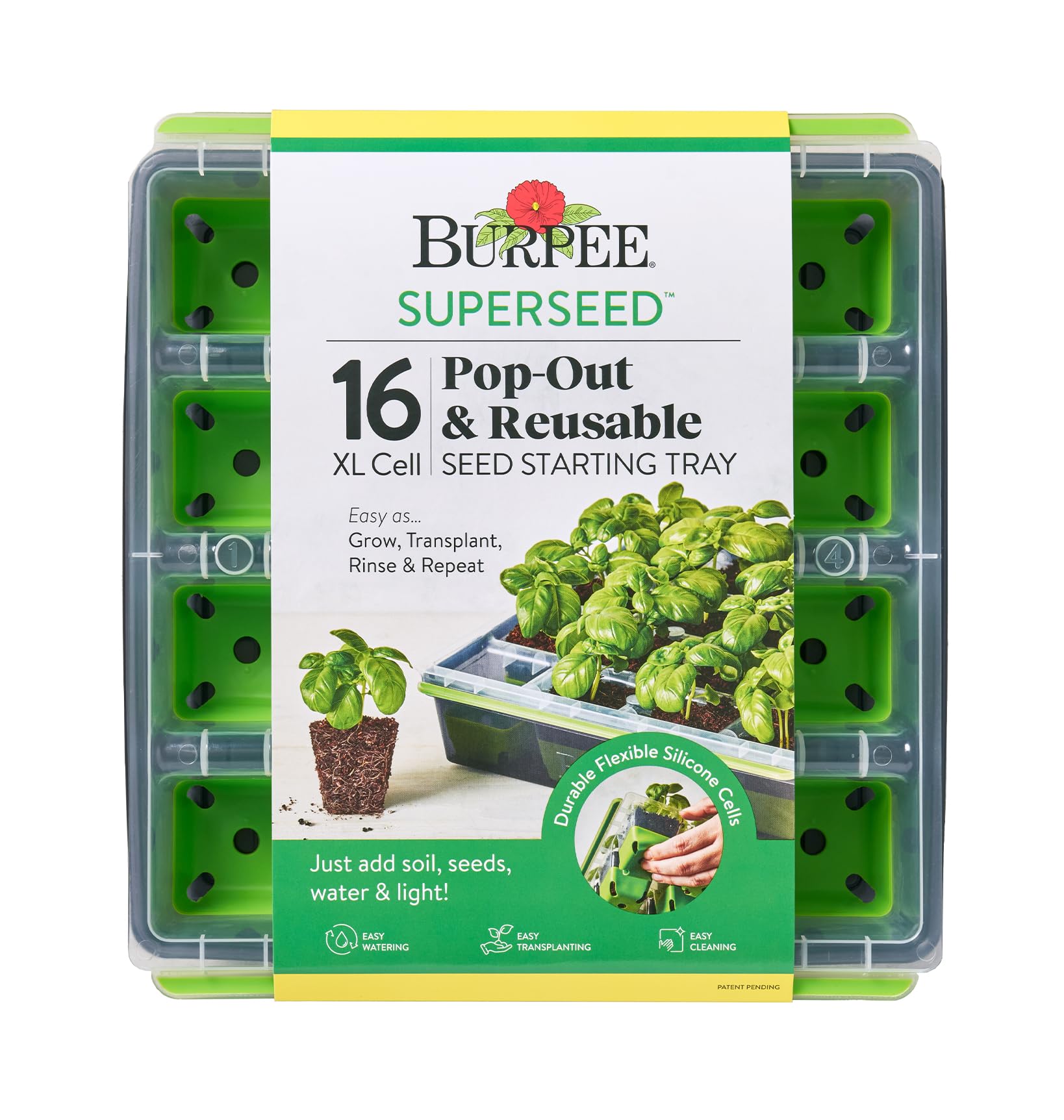 Burpee SuperSeed tray with 16 XL cells for deep-rooted seedlings, ideal for indoor germination