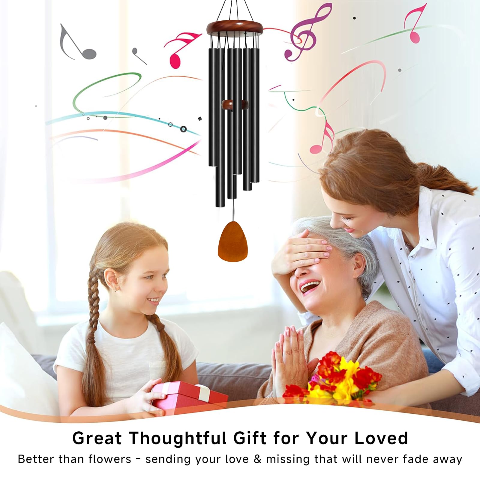 Bursvik wind chime top piece of pine wood enhances rustic outdoor decor.