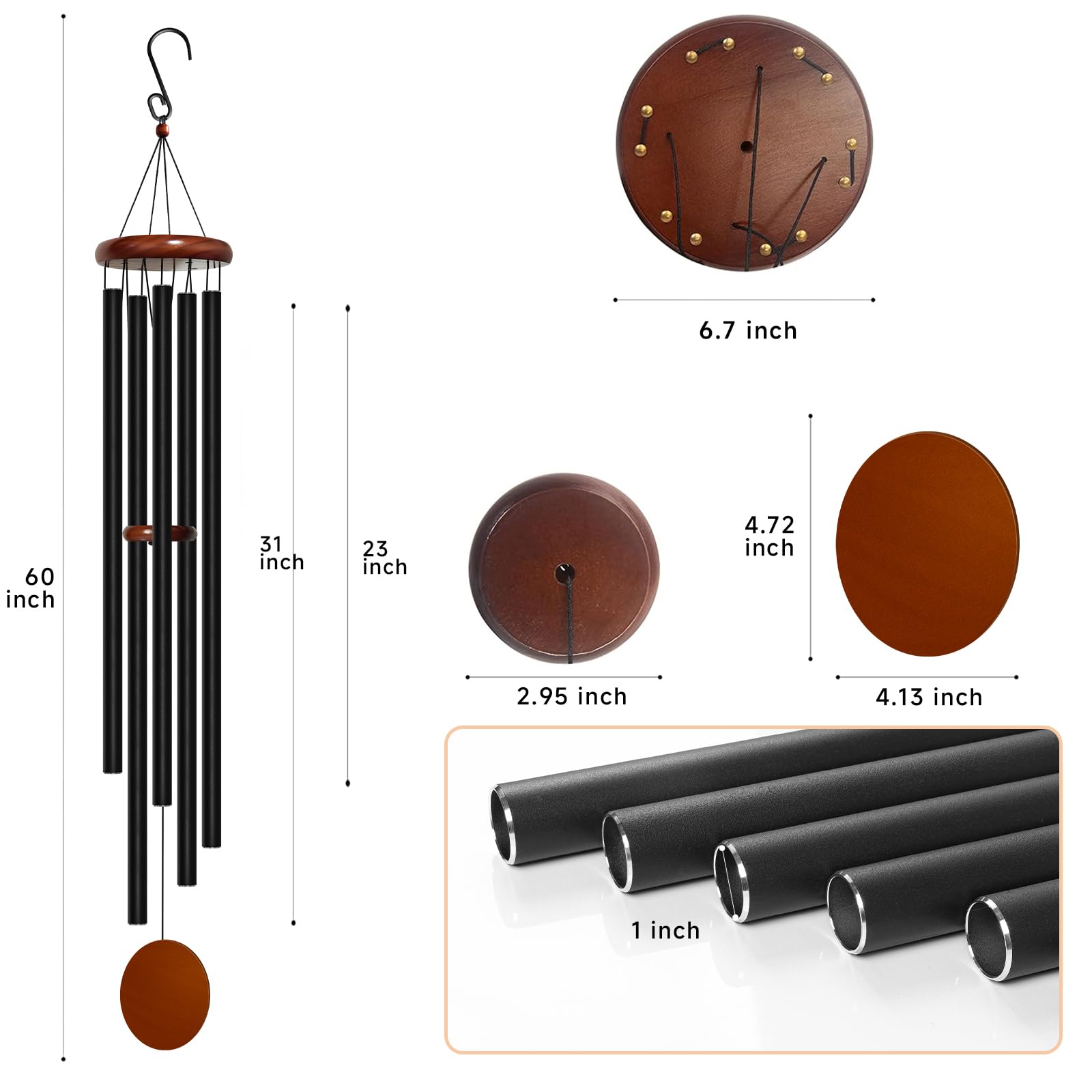 Bursvik wind chimes wood top and wind catcher, sturdy outdoor construction.