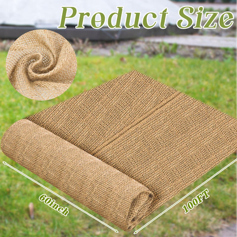 Buryeah burlap roll 60in width demonstrates broad coverage for soil protection.