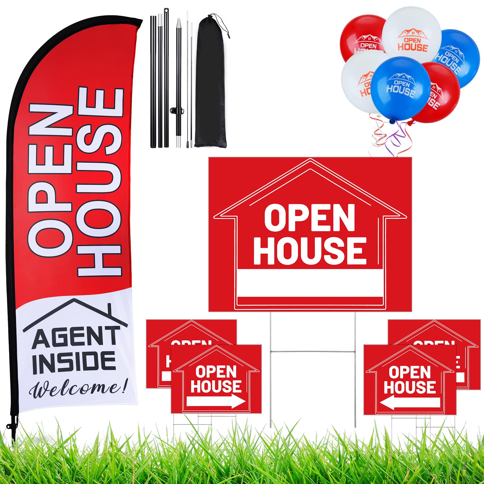 Buryeah open house flag kit with pole for quick outdoor setup.