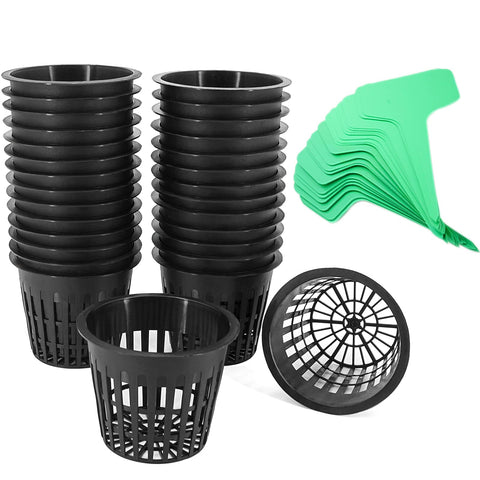 Business King 3-inch net pot with plant labels for organized hydroponics.