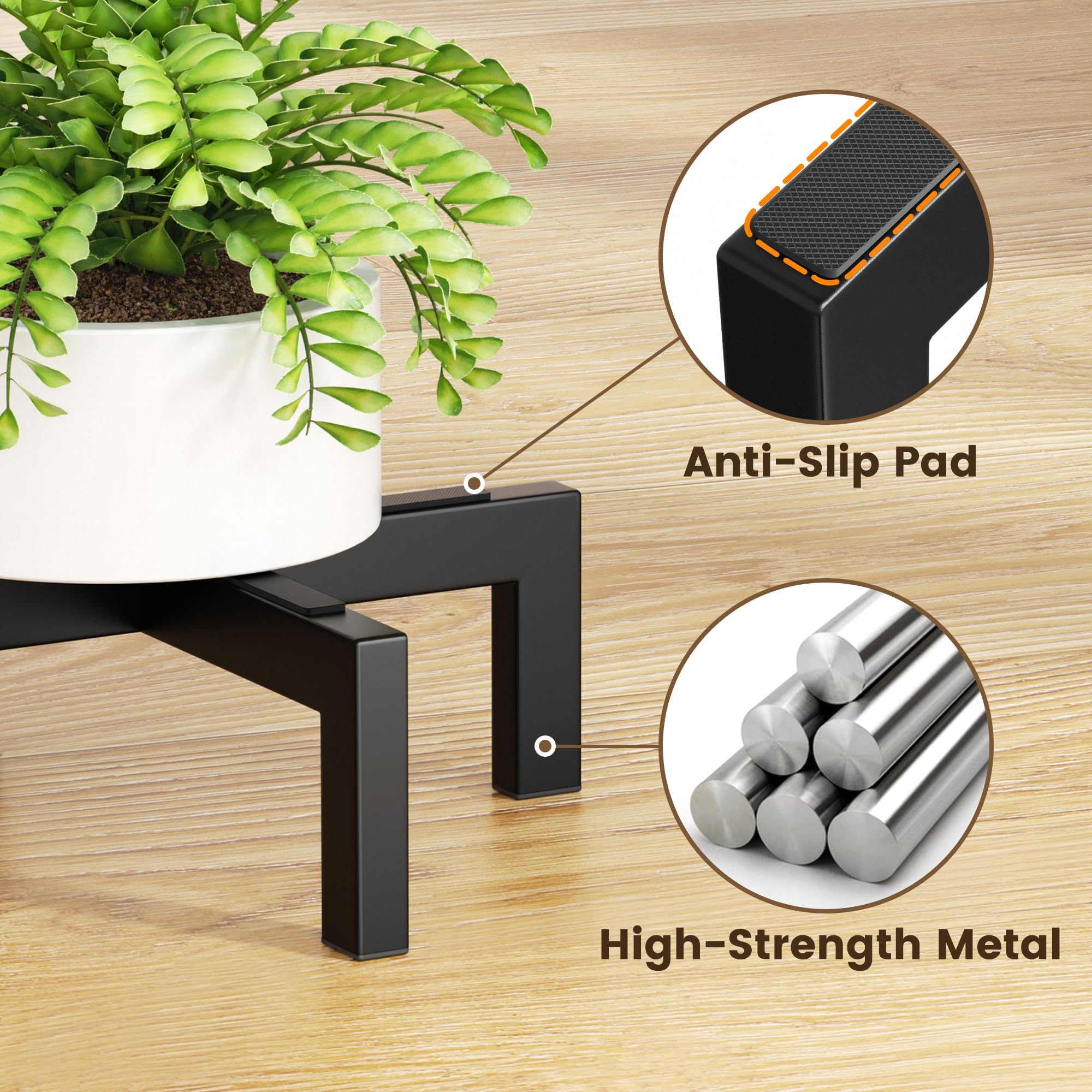 Bussdis single-flower-pot stand fits pots from 5 to 12 inches in diameter.