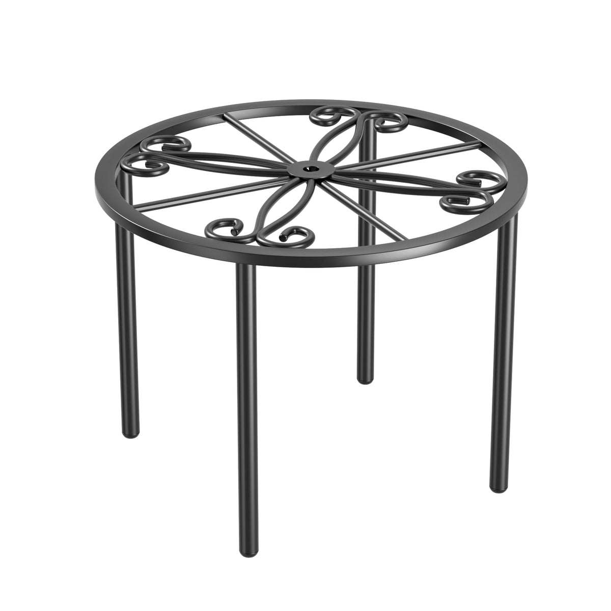 Bussdis plant stand top view, showcasing rust-resistant steel and compact footprint.