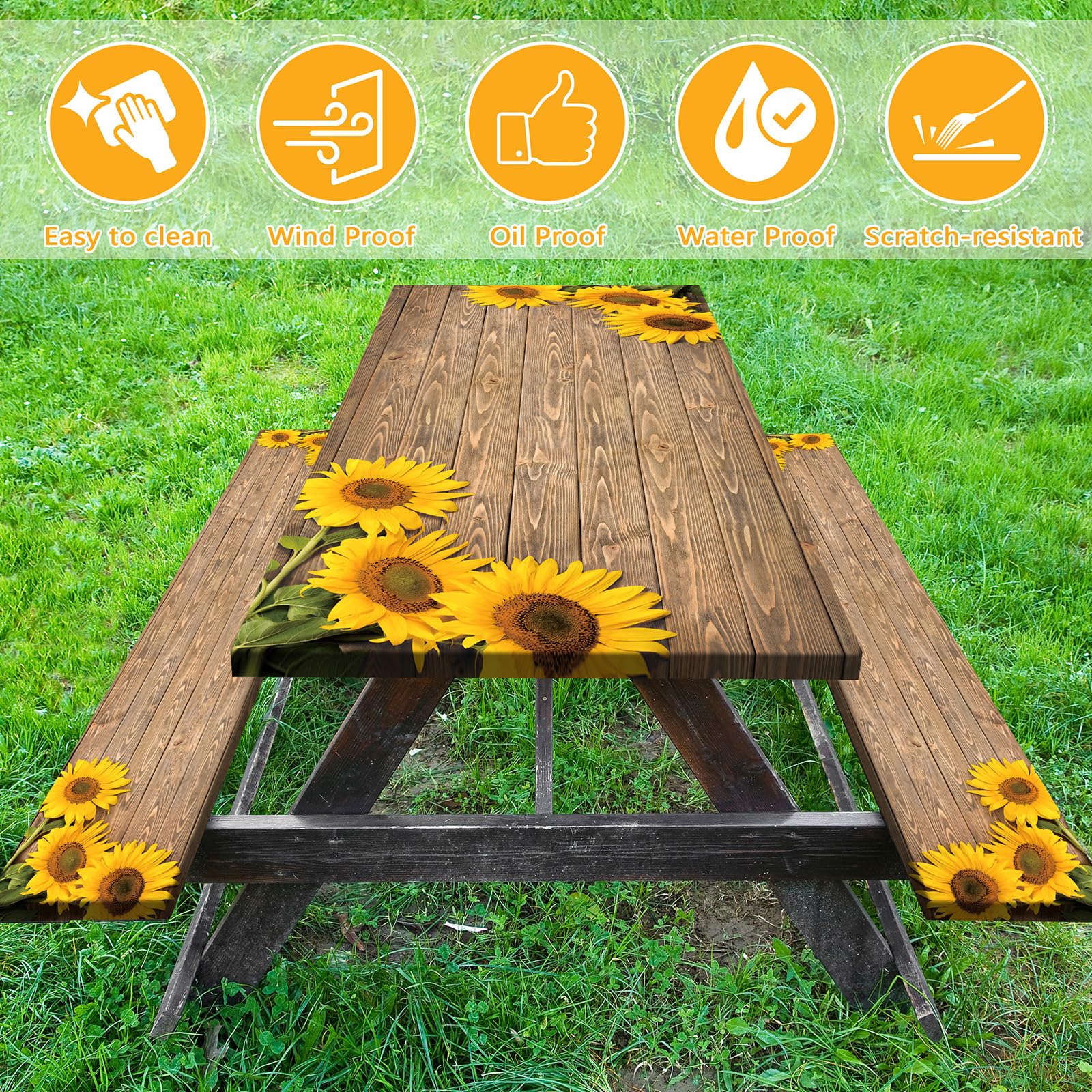 Butaluk bench cover with sunflower pattern keeping benches clean