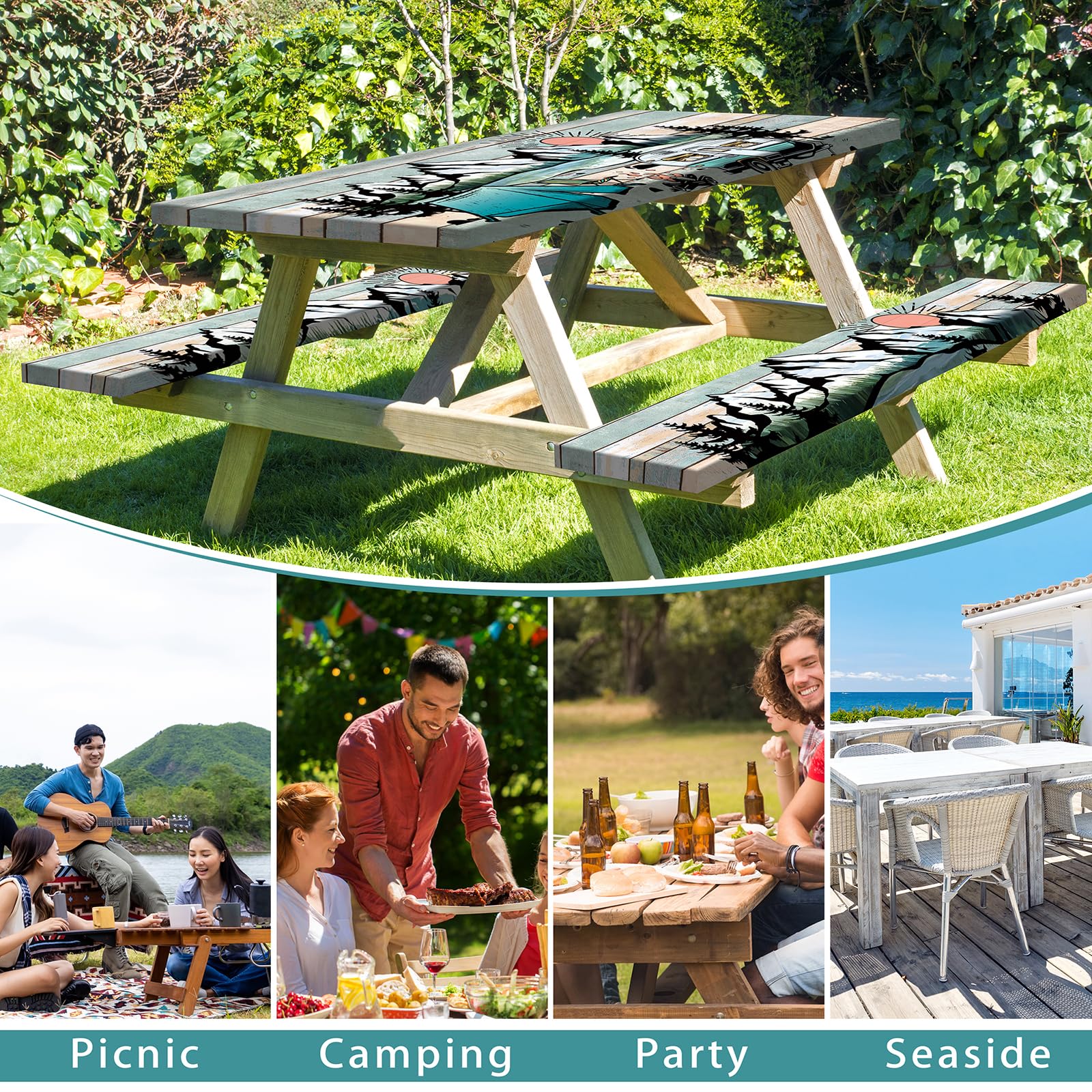 Butaluk table cover adds wood-texture style to patio gatherings.