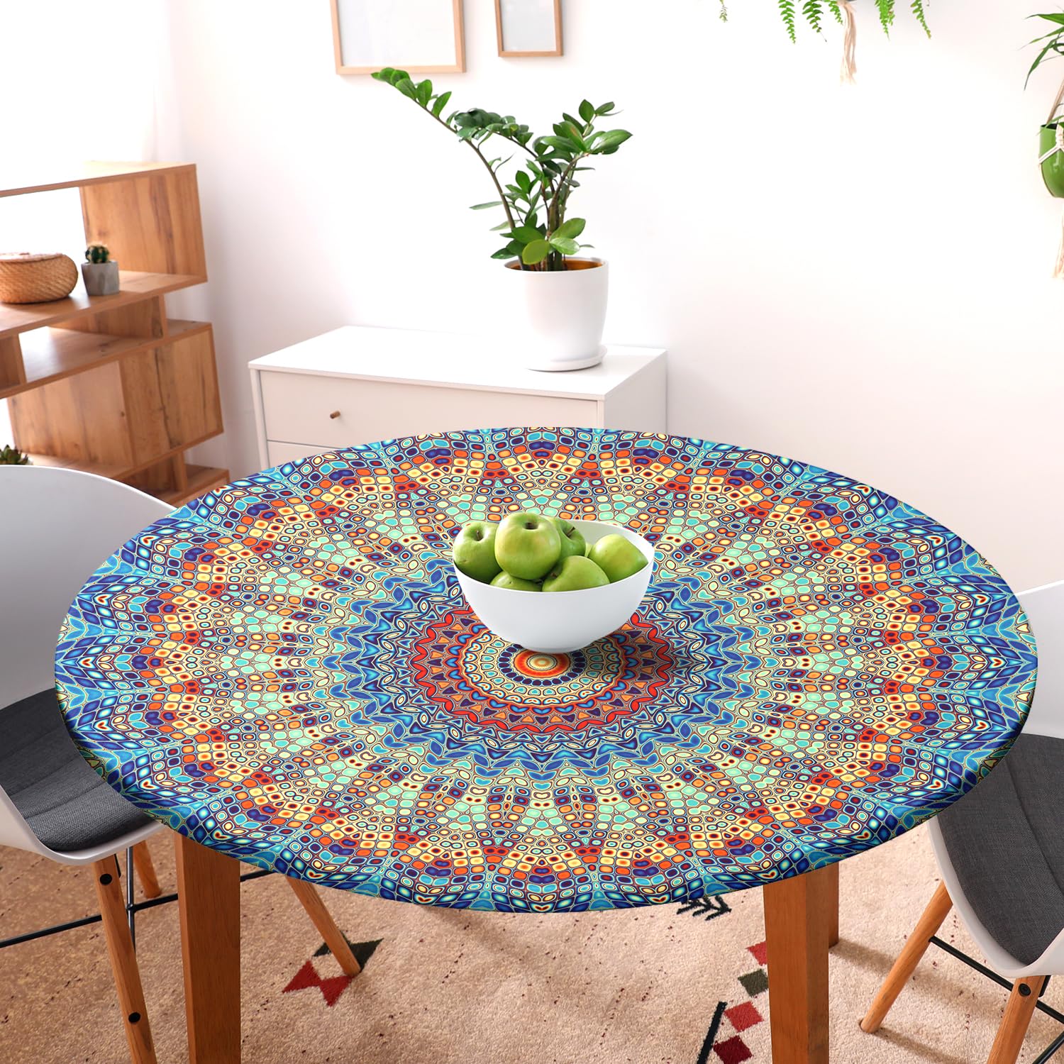 Butaluk waterproof round tablecloth in durable fabric resists spills and sun