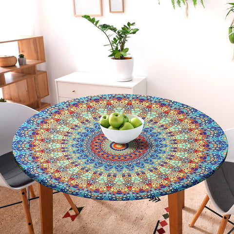 Butaluk waterproof round tablecloth in durable fabric resists spills and sun