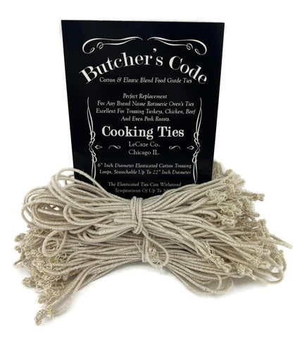 Butcher's Code rotisserie ties close-up loop detail for secure poultry trussing.